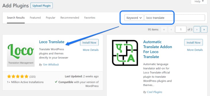 Installing and activating the Loco Translate WordPress plugin