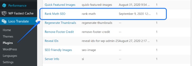 Selecting the RankMath SEO WordPress plugin for translation