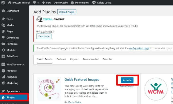 install and activate quick featured images