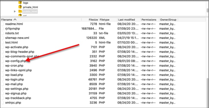 locate the wp-config file