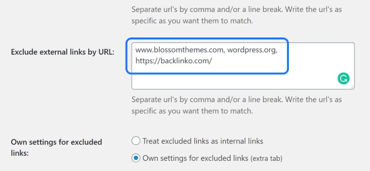 Mentioning URLs to exclude from nofollow tag in WordPress