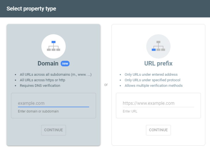 Add property to Google Search Console